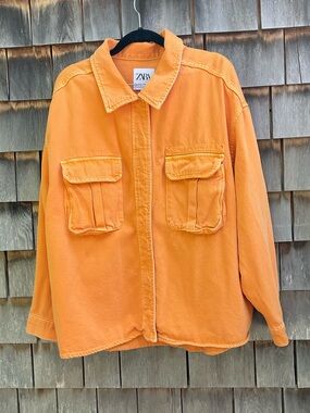 Zara Bright Orange Oversized Utility Jacket